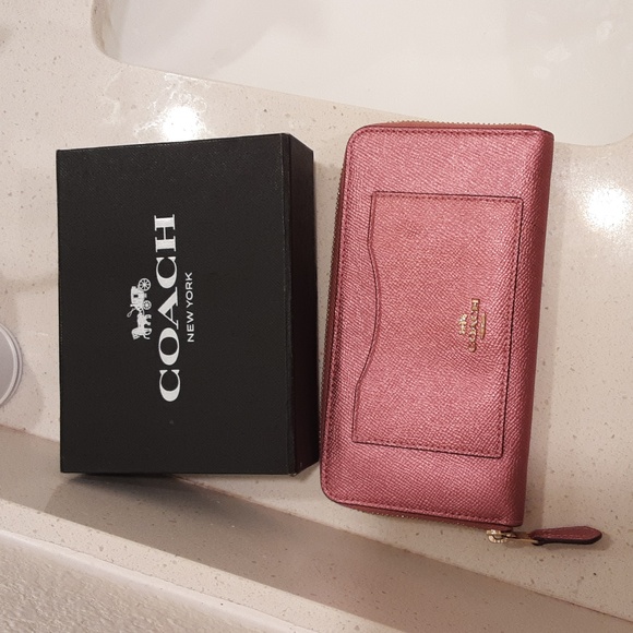 Coach Handbags - Coach metallic pink long wallet